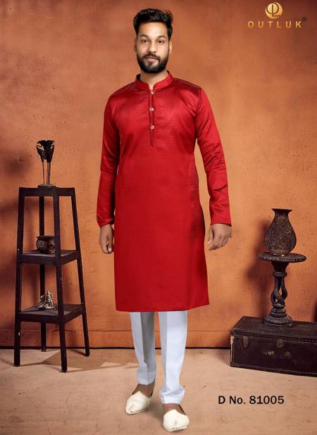 Red Colour Outluk Vol 81 New Latest Festive Mens Wear Kurta Pajama Collection 81005